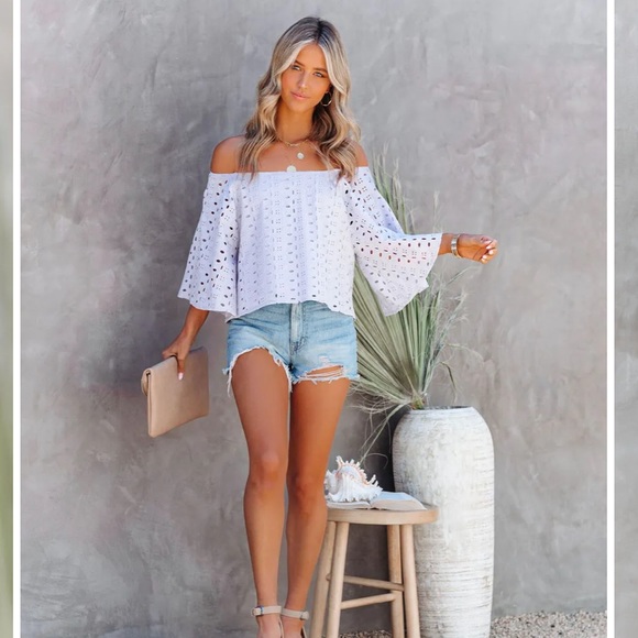 WITHDRAWN COTTON EYELET OFF THE SHOULDER TOP - Blush/pale pink - Picture 3 of 5